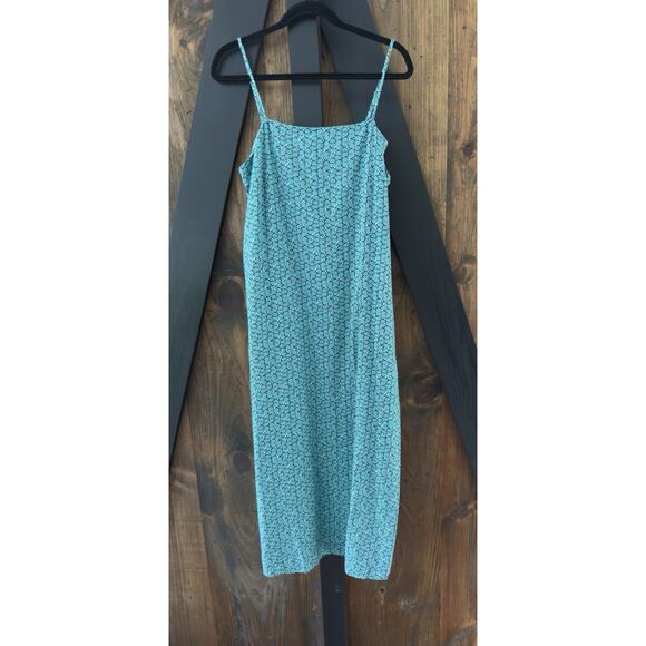 Banana Republic Dresses & Skirts - Banana Republic Teal Blue Geometric Linen Blend Midi Slip Dress Womens Large